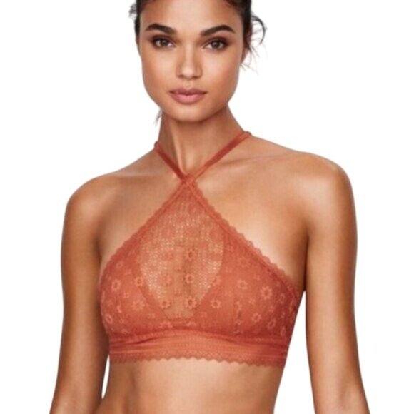 Victoria's Secret Burnt Orange Lace High Neck Bralette M New without Paper Tag - Picture 1 of 6